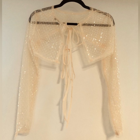 Zara Tops - Zara Sequin Sheer Tie-Front Bolero top
